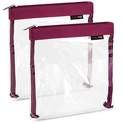 nex|trip Kulturbeutel [2'er-Set] Transparent für Flüssigkeiten Handgepäck - Kosmetiktasche durchsichtig für Flugzeug - Reiseset Kosmetik Beutel (Purple)