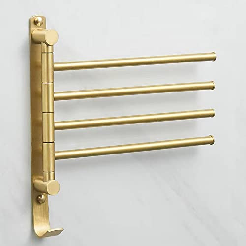 LANMOU Porte Serviette Salle de Bain à 180° Rotatives, Porte-Serviettes Murale en Laiton Doré avec 4 Barres Rotatives et Crochets Porte Serviette Barre pour Cuisine Balcon
