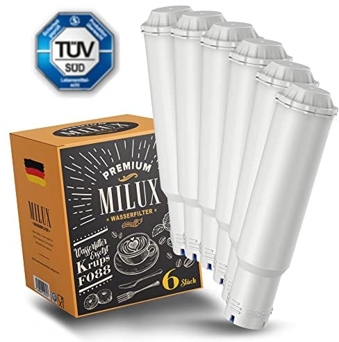 MILUX® Wasserfilter Ersatz für Krups F088, Nivona, Melitta uvm [6er Set] - Filterpatrone für Kaffeevollautomaten - Siemens, Bosch, Neff, Gaggenau, AEG - Kalkschutz ohne Schadstoffe - TÜV zertifiziert