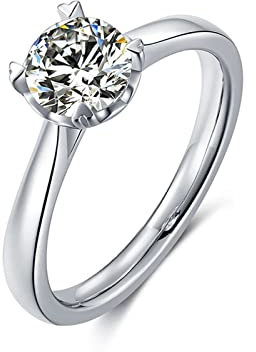 Aotiwe Verlobungsring Silber Schlicht, Personalisierter Schmuck Damen 4 Krallen Herz Weißes Gold Silber mit Rundschliff Zirkonia Größe 53 (16.9)