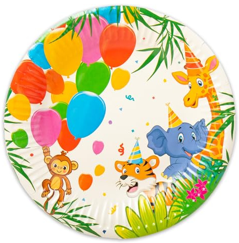Procos 93780 - Teller Jungle Balloons, 20 cm, 8 Stück, FSC® Mix, Einwegteller, Pappteller, Geburtstag, Mottoparty, Dschungel, Ballons