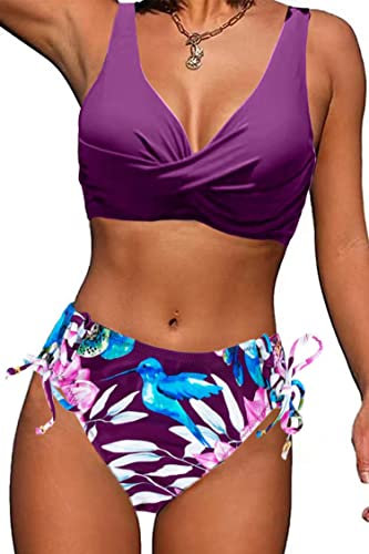 Joligiao Donna Set Bikini Costume da Bagno Donna Push Up Sexy Imbottito Reggiseno Costumi da Bagno Donne Beachwear Due Pezzi Brasiliano Classico Swimsuit(Viola,S)