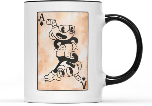 WillowGifts Cuphead and Mugman Mug Tea Coffee Cup Game Twin Brother Family Inkwell Isle Player Show Adventure Trouble Daredevil Cartoon Chef Saltbaker Gift Present (Black Handle)