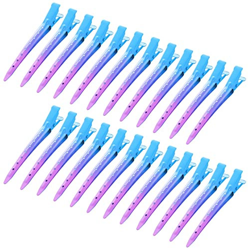 Bantoye Lot de 24 pinces crocodiles en métal antirouille avec trous pour coiffure, coloration des cheveux, dégradé de bleu 8,5 cm