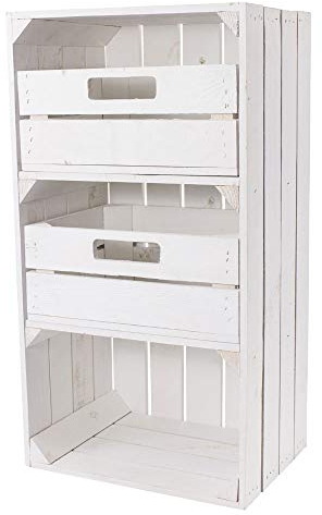 Kistenkolli Altes Land Schmale Kommode im Obstkisten Stil weiß geflammt schwarz grau Vintage 68x40x31cm Regalkiste (Weiße schmale Holzkiste mit Schubladen)