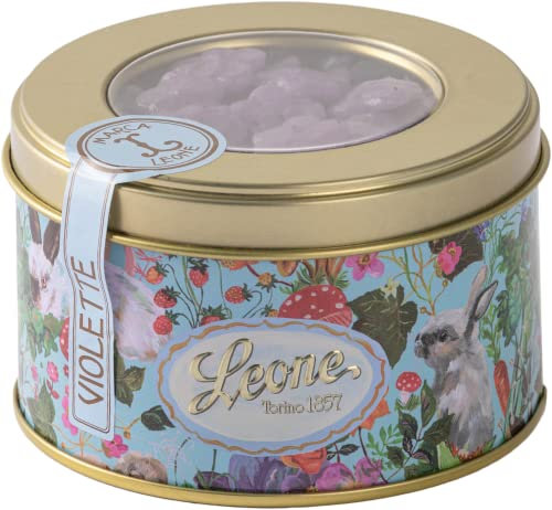 Pastiglie Leone – Caramelle dure alla Violetta - Gusto dolce e delicato - Drops alla violetta - Senza Glutine – Tondino di latta -150 gr