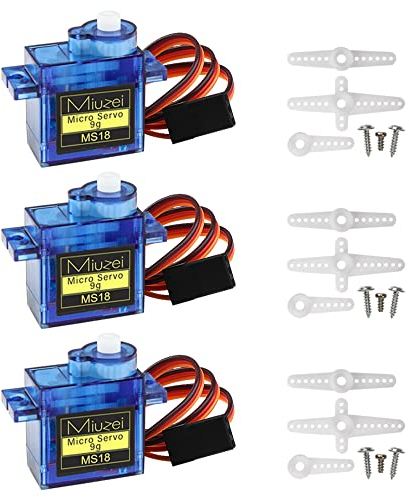 Miuzei 3X Micro Servo Moteur 9G pour RC Robot Bras/Main/Marche Avion Hélicoptère Bateau Voiture Véhicule Commande avec Câble,180° Mini Servomoteur Compatible avec Arduinoet et Raspberry Pi