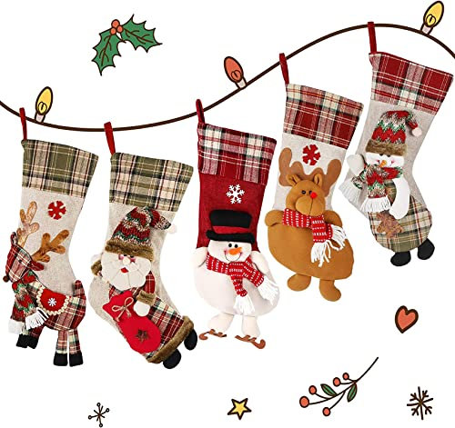 Homewit 5er Set Weihnachtsstrümpfe 46cm Groß Nikolausstiefel zum Befüllen Weihnachtsstrumpf als Weihnachtsschmuck Nikolausstrumpf Weihnachtssocken Kamin Christmas Decorations für Weihnachten Geschenke