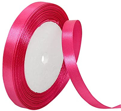 Hot Pink Satin Ribbon 10mm, 22M Solid Colors Fabric Hot Pink Ribbon for Crafting, Gift Wrapping, Balloons, DIY Sewing Project, Hair Bows, Xmas, Valentine, Presents Bouquets Floral Wedding & Cake Décor