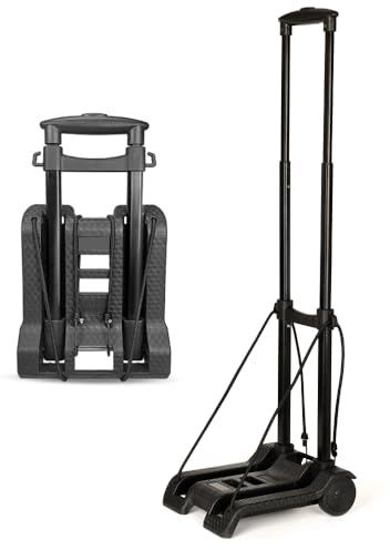 Acroma Faltbarer Gepäckwagen mit 2 elastischen Seilen, 35 kg tragbare Sackkarre, 2-Räder, ideal für Reisen, Umzug, Einkaufen, Büro und mehr
