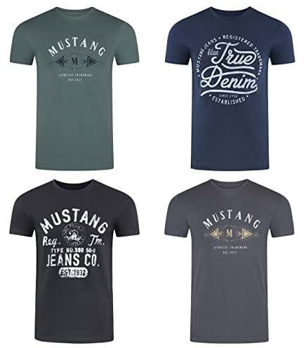 MUSTANG Tshirt Herren Baumwolle Regular Fit 4er Pack Set Rundhals Kurzarm Sommer Tee Shirt Logoprint M, Größe:M, Farbe:Farbmix (P27)