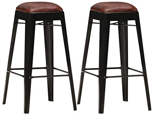 Bussandri Exclusive - Barhocker 2 Stk. Schwarz Echtleder