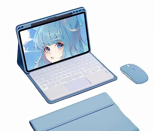 CLALOC Tastiera Custodia per Huawei Matepad 11 Tablet 2021 Touchpad 7 Colori Retroilluminati, Tastiera Wireless Bluetooth Staccabile con Supporto per Matita Mouse Copertura Protettiva Magnetica,Blu