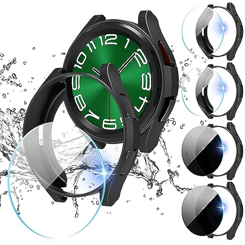 Diruite 4+4 Pièces pour Samsung Galaxy Watch 6 Classic 47mm Protection Écran+Coque,Slim Antichoc Case pour Galaxy Watch 6 Classic 47mm Privacy Protection*2+Transparent Verre Trempé*2+PC Coque*4