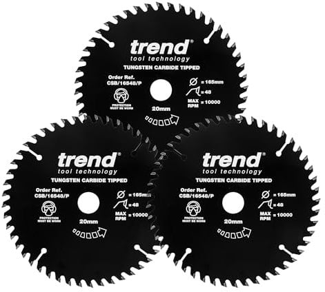 Trend Wood PTFE Circular Saw Blades, Triple Pack, 160mm Diameter, 20mm Bore, 48 Teeth, TCT, 2.2mm Kerf, 3 Pack, CSB/160/3PK/P