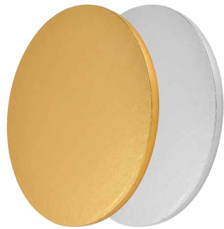 2 Piezas Bandeja Carton para Tartas,13mm Base Redonda para Tartas,Plato para Tartas de Cartón Ø 30cm,Reutilizable Placa para Apilar Tartas para Bodas Fiestas de Cumpleaños Decoración (Oro/Plata)