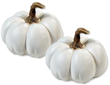 Polyresin Kürbis weiß 12 x 9cm - 2 Stück Tisch-Deko Herbst wie echt Pumpkin Halloween Dekofigur