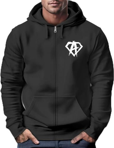 Neverless® Zip Hoodie Herren Sweatjacke mit Kapuze Alpha Logo Print Aufdruck Motiv Männer Fashion Streetstyle Schwarz M