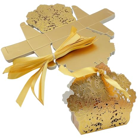 ONEBO 25 Stück Süßigkeit Kästen,Weihnachten Geschenkboxen,Confetti Geschenkbox,Gastgeschenke Hochzeit Süßigkeiten Kasten,für Hochzeit Geburtstag Weihnachten(Gold)