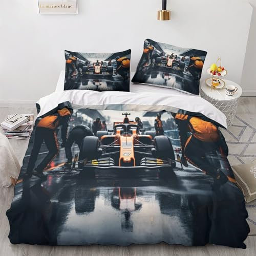 OPSREY Formula-Racing Racing Bettwäsche Set Wärme Contests Steppdeckenbezug Farbig Bedding Set Weichs Bed Linen Sets Atmungsaktiv Bettbezug Für Jungen Und Mädchen Double（200x200cm）