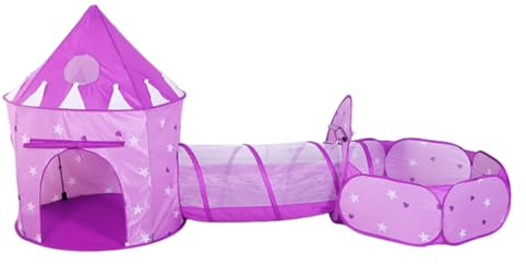 Floving 3 en 1 Kids Play Tienda Tunel de rastreo y Bola Hoyo Tienda de Playhouse Infantil con aro de Baloncesto, para Uso Interior y Exterior con Estuche portátil. (Rojo) (Rosa Oscuro)