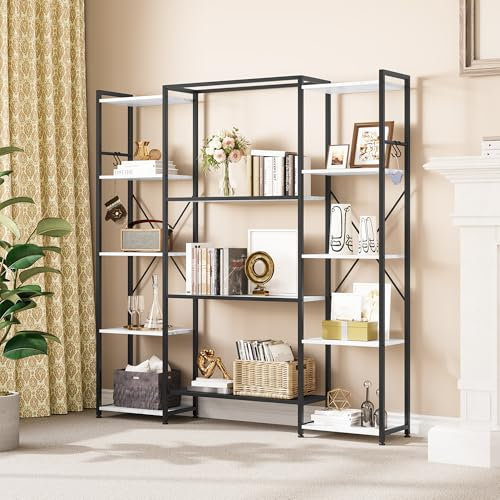 YITAHOME Bücherregal - Industrielles Standregal Mit 13 Regalen Aus Holz Und Metallrahmen, Präsentationsregal für Wohnzimmer, Heimbüro, Marmorstruktur