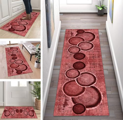 ZUZEKU Läufer Teppich Lang Flur Küchenteppich Rot Korridor rutschfest Modern Teppichmatten 80X250cm Küchen Schlafzimmer Esszimmer Polyester Meterware Anpassbar