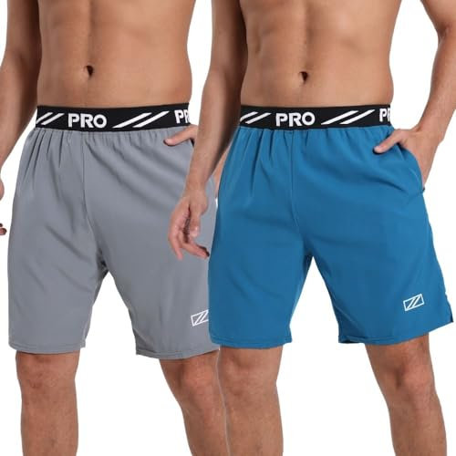 Bsrpolry Lot de 2 shorts de course à pied pour homme - Short d'entraînement léger et respirant à séchage rapide - Poches zippées, #101-gris bleu, S