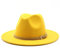 Hbbgdiy Damen Fedora Hut, Ledergürtel breiter Krempe Western Hut Klassische und modische Jazzhüte für Dress -up -Party -Accessoires gelb