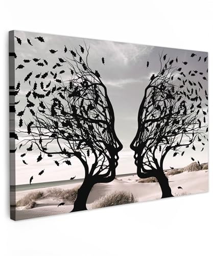 MuchoWow© Leinwand 60x40 cm Deko Schlafzimmer Aesthetic Leinwandbilder Wohnzimmer Gemälde Foto Geschenk Living Room Decoration Strand - Meer - Menschen - Baum - Modern - Kunst - Lebensbaum