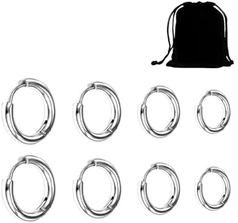 4 Paar Edelstahl-Ohrringe für Männer Frauen Ohrringe Männer Silber Ohrringe Männer Ohrringe Frauen Ohrringe Männer Frauen Klein 8 mm - 14 mm, Edelstahl