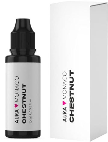 AURA Monaco | Airbrush Brows Farbe Chestnut – Hybride Flüssige Augenbrauenfarbe für Profis – Hochpigmentiert, Einfach anzuwenden, Langanhaltend bis zu 6 Wochen – 15 ml (Chesnut)