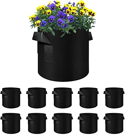 Ohiyoo 10 Stück 40 L Pflanzsack mit Griffe, 10 Gallonen Pflanzsack aus Filzstoff Pflanze Grow Bag für Kartoffeln, Tomaten, Gemüse, Blumen, Pflanzen (10 Gallonen, 40 L)