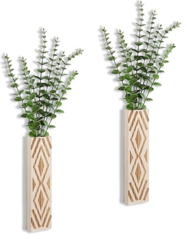 PEEOHMGZ Wall Planter for Indoor Plants, 2 Pack Geometric Hanging Planter, Wood Wall Vase for Decor Artificial Flower Plants, Boho Wall Decor for Living Room, Bedroom (Light Color)
