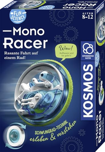 Kosmos Fun Science - Mono-Racer, rasante Fahrt auf einem Rad | Schwungrad-Technik erleben und verstehen, Physik Experimentierkasten für Kinder von 8-12 Jahre