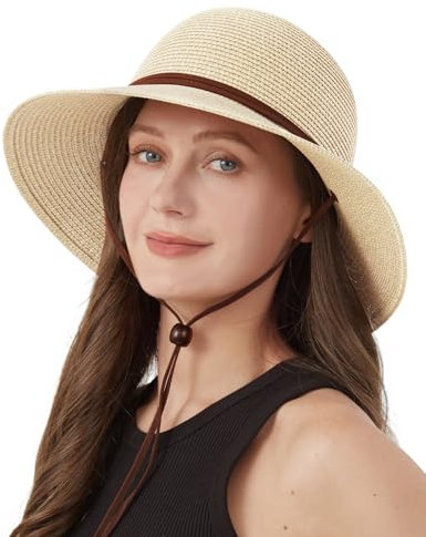 Zylioo Petits Chapeaux de Soleil pour Femmes UPF 50+ Chapeau de Paille à Large Bord