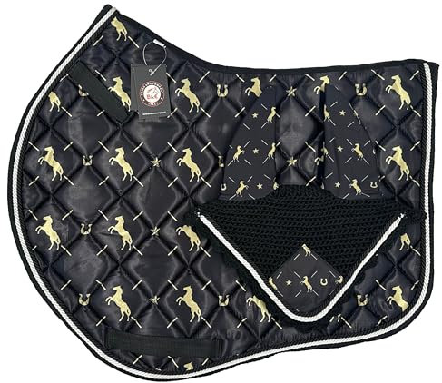 BRIAN AND COMPANY ITALY Sattelunterlagen-Set für Pferde mit doppelter Kordel und Schnürsenkeln, Schabracke für Pferd (Schattenspringen, COB)