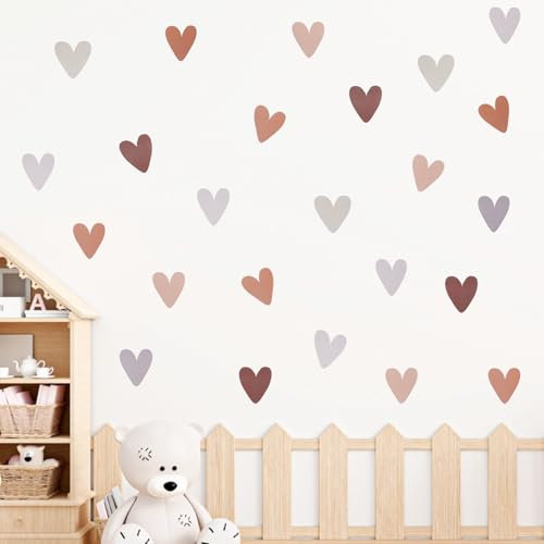 144 Stück Wandtattoo Kinderzimmer Deko, Boho Herzen Wandsticker Kinderzimmer in Verschiedenen Farben, PVC Wandtattoo Selbst Klebend für Babyzimmer Deko, Mädchen (1)