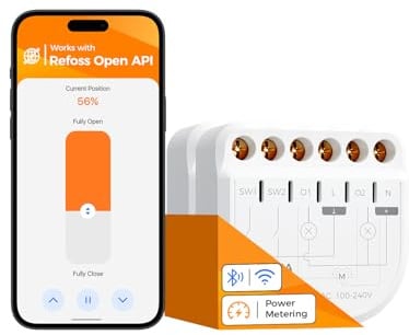 Refoss Interrupteur Connecté 2 Canaux 16A – Relais WiFi Intelligent Pour Volets Roulants et Lumières, avec Compteur d'Énergie, API locale, Compatible Home Assistant, Alexa et Google, 2 Pièces