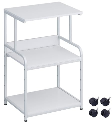3-Ebene Druckertisch mit Rollen,3d Drucker Tisch,Drucker Regal, Weiß | Druckerschrank,Mobiler Druckerständer aus Holz & Metall Druckerwagen Stauregal 50x40x80cm,für Büro Zuhause Office Schule
