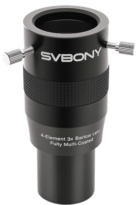 Svbony SV216 Lente Barlow 3X, 1.25 Metal Barlow 4 Elementos Apocromática FMC Lente Telescopio para Observación Planetaria con Ocular de Telescopio