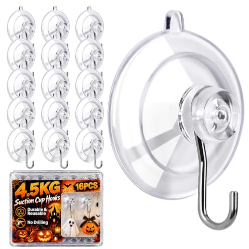 Bonison 16Pcs Suction Hooks – 4.5cm/4.5KG Heavy Duty Suction Cup Hooks No Drill Rental-Friendly No Marks, Steam-Proof Waterproof No Rust with Stainless Steel Hook for Bathroom Shower Kitchen Windows