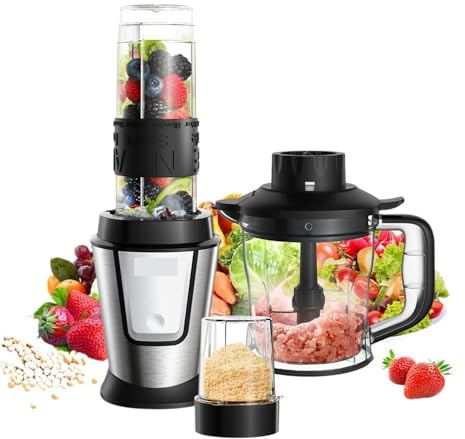 3pc 3-in-1 Multifunctional Food Processor 700W Portable Juicer Blender Personal Smoothie Mixer Food Chopper and Dry Grinder Easy to Use