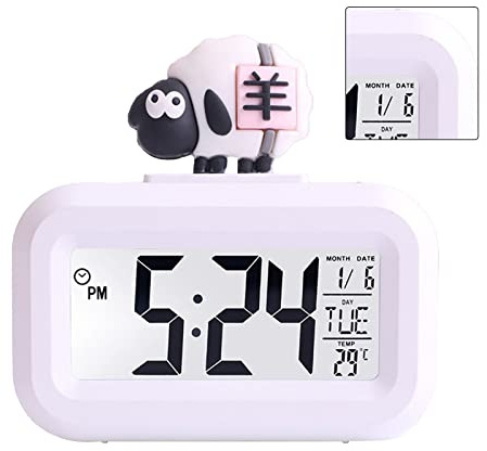PUSOKEI Elektronische Uhr mit LED-Bildschirm und Cartoon-Design, Alarmfunktion für Verspielte Ästhetik aus Kunststoff (weißes Schaf)