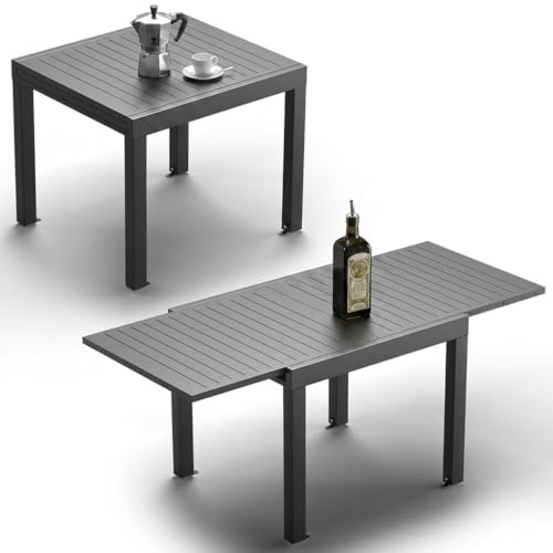 JUMMICO Table de Jardin Extensible 163x80cm pour 6-10 Personnes - Aluminium Antirouille, Imputrescible et Facile à Nettoyer - Design à Rallonge Compact Résistant aux Intempéries