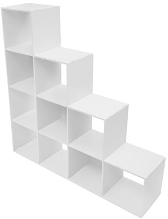 banborba Treppenregal, Bücherregal mit 10 Fächern, Regal offen, Stufenregal, Raumteiler Regal, Standregal, Würfelregal, Leiterregal, für Wohnzimmer, Schlafzimmer, Büro, 117 x 28 x 117 cm