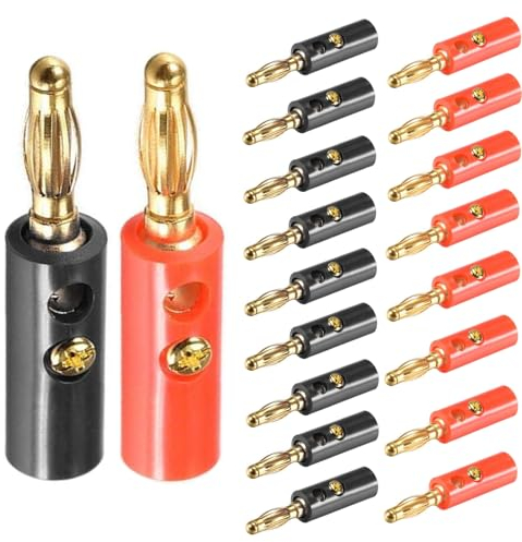Oiyagai 20Pcs 4mm Audio Speaker Wire Cable Screw Banana Plug Connector Adapter Red Black (Gold-plated Plug)