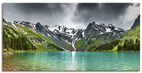 ARTLAND Wanddeko Leinwand Bilder Wandbild 150x75 cm Landschaften Berge Fotografie Grün Bergsee S5YM