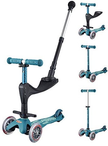 Micro® Mini Trottinette 3 en 1 Deluxe Plus avec siège 3 Roues, siège + Repose-Pieds + bâton de poussée, Hauteur réglable, 1 à 5 Ans
