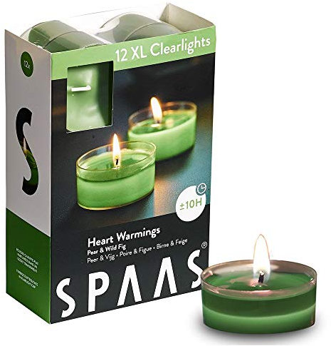 Spaas 12 Maxi Duftenden Clearlights, Teelichter mit durchsichtigem Halter, ± 10 Stunden - Heart Warmings 0392156.193 Frühlingsgrün D 57 mm x H 28 mm